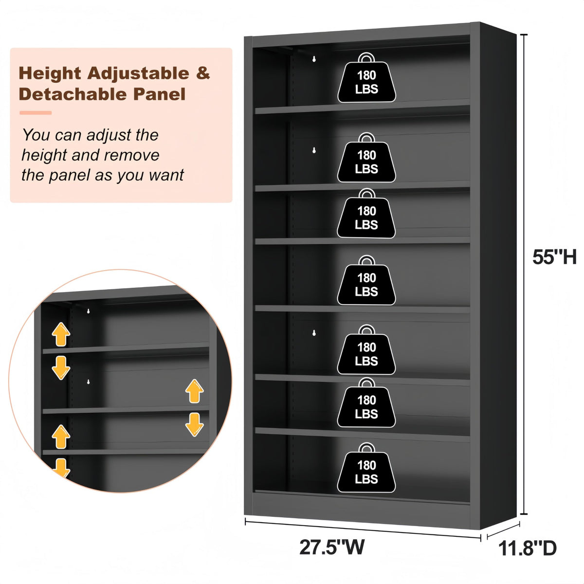 55" Metal Media Storage Cabinet with 6 Adjustable Shelves Q9015