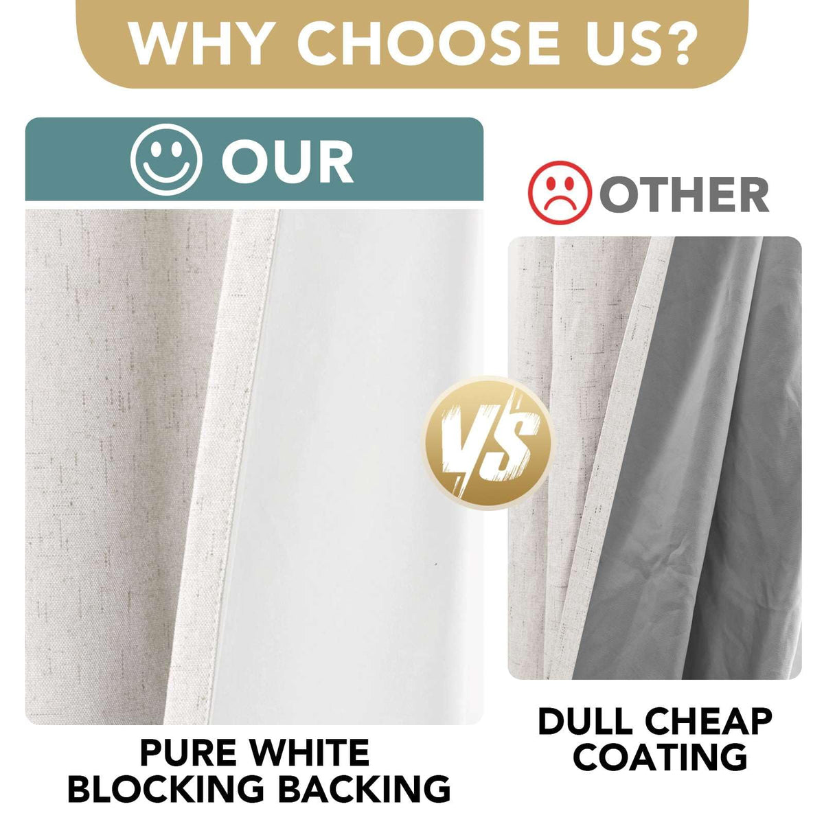 100% Blackout Linen Curtains 84" L 2 Panels Ivory W376969