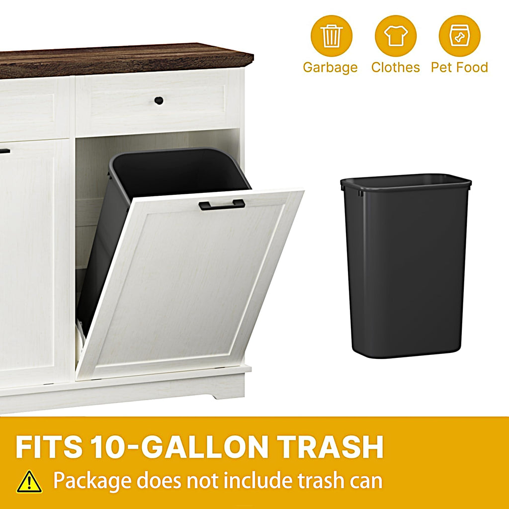 20 Gallon Wooden Tilt Out Trash Can Cabinet with Drawers M6416