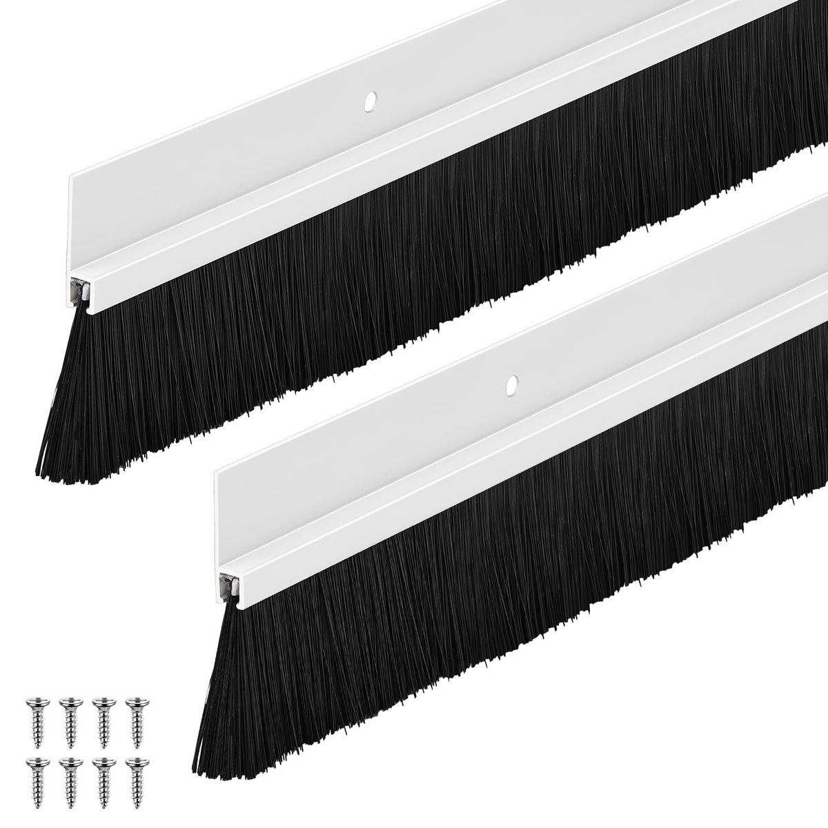White 1 x 36 Inch Aluminum Door Sweep Brush 2 Set F578340