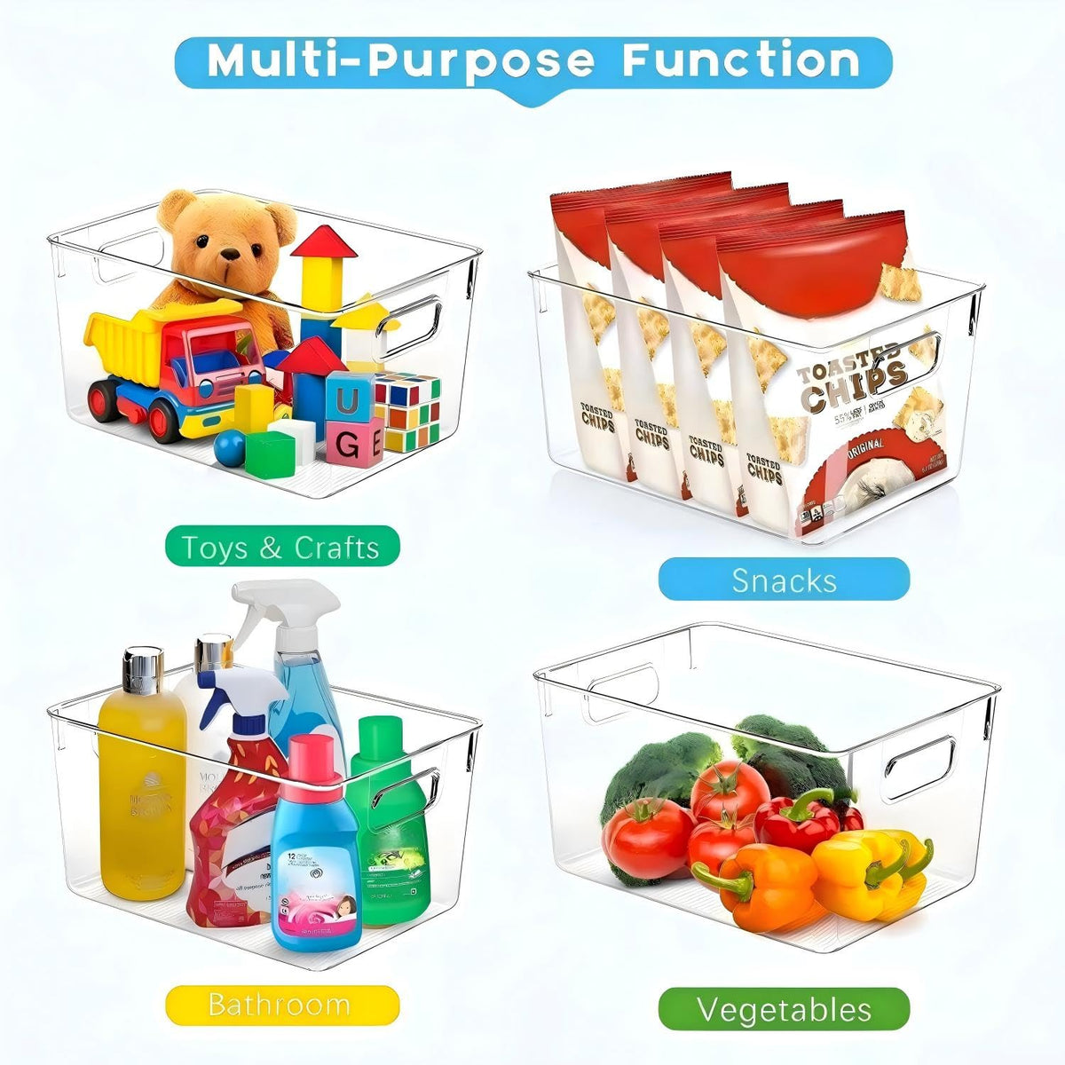 Set of 8 Clear Plastic Stackable Storage Bins O29708