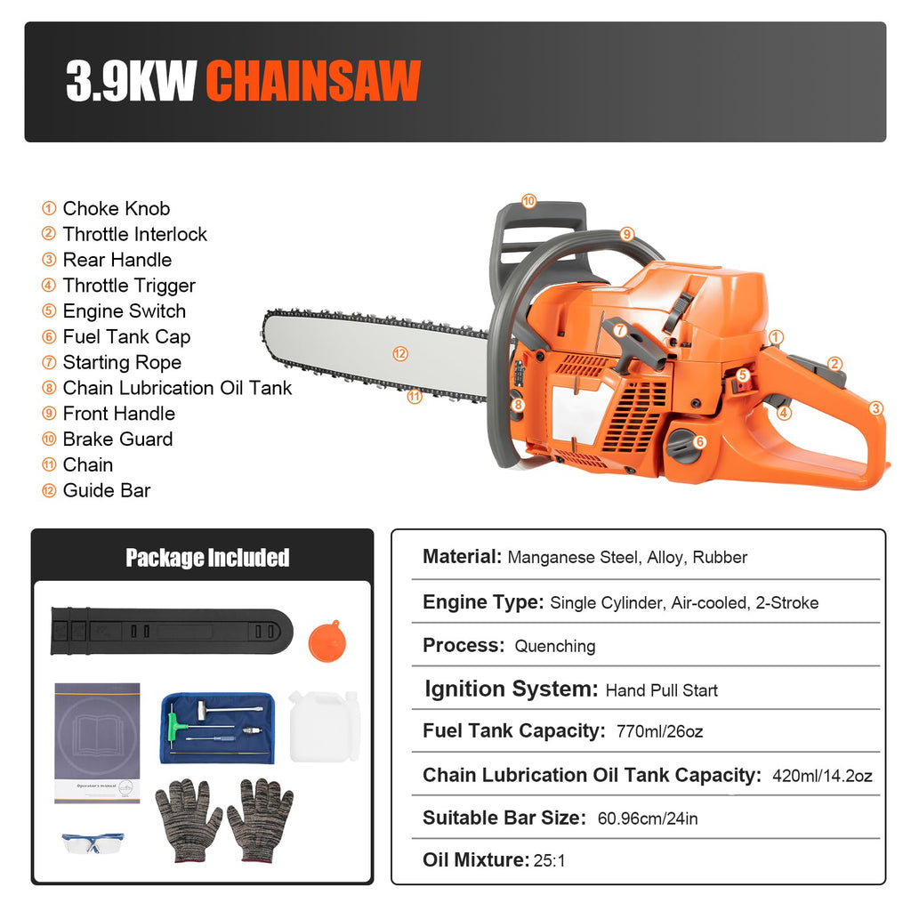 24'' 72CC 2-Stroke Gas Chainsaw S56104