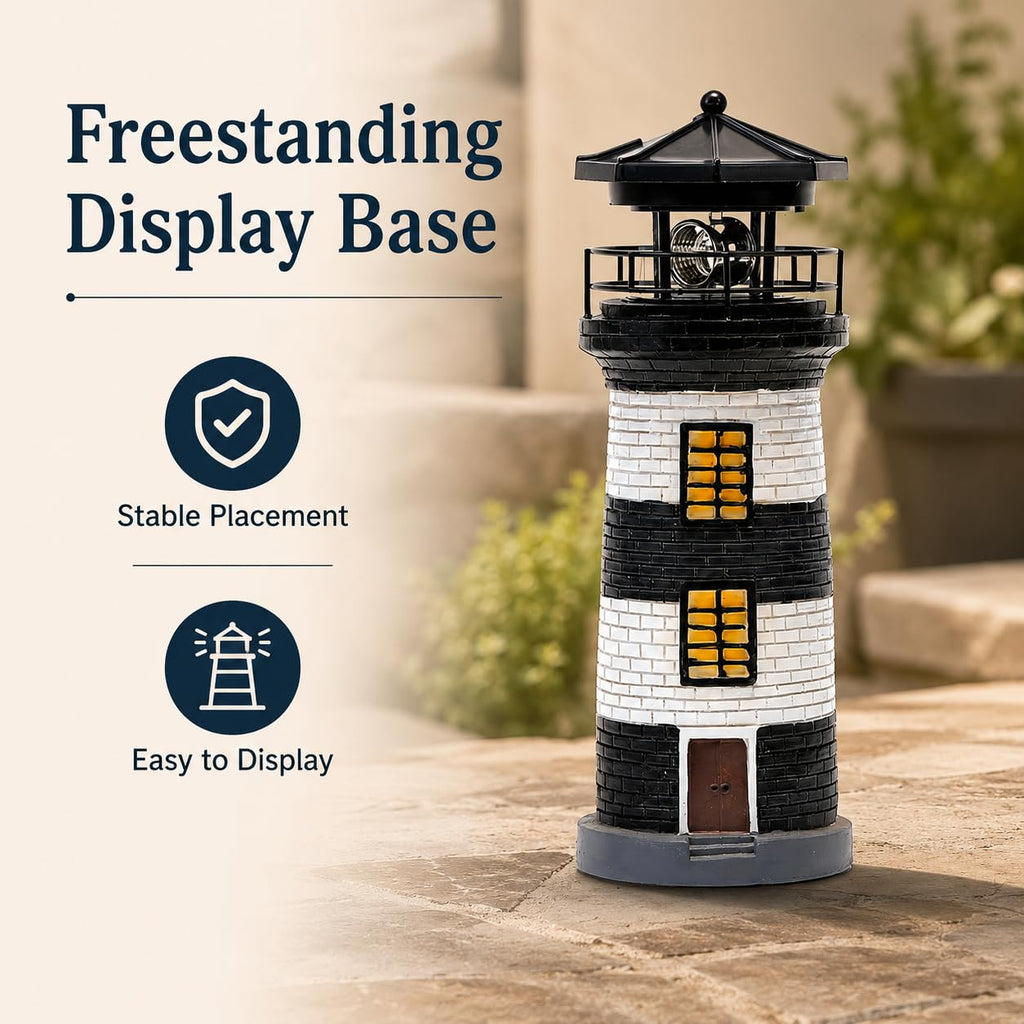 Solar Lighthouse Garden Light, Resin Outdoor Lighthouse Ornament with Rotating LED Beacon H6940