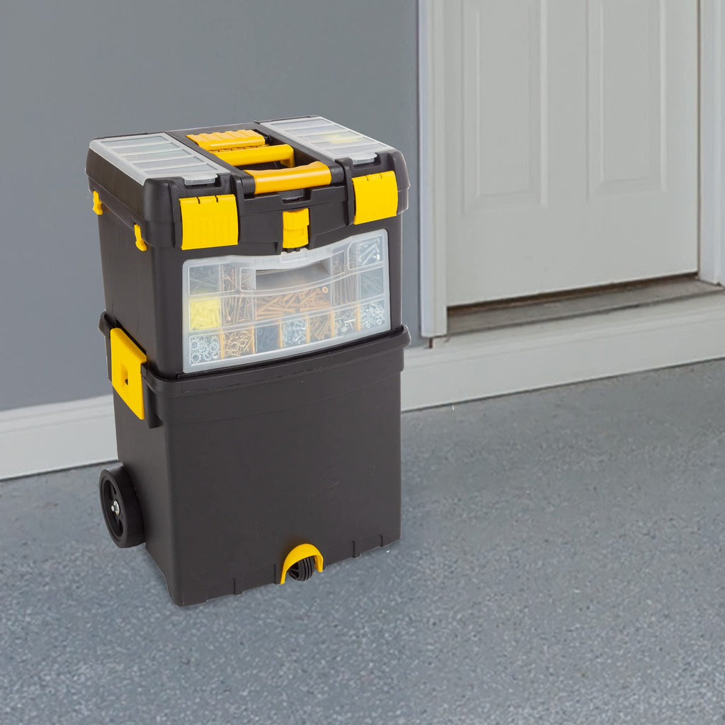 Rolling Tool Box with Wheels, Foldable Handle, and Removable Top I802