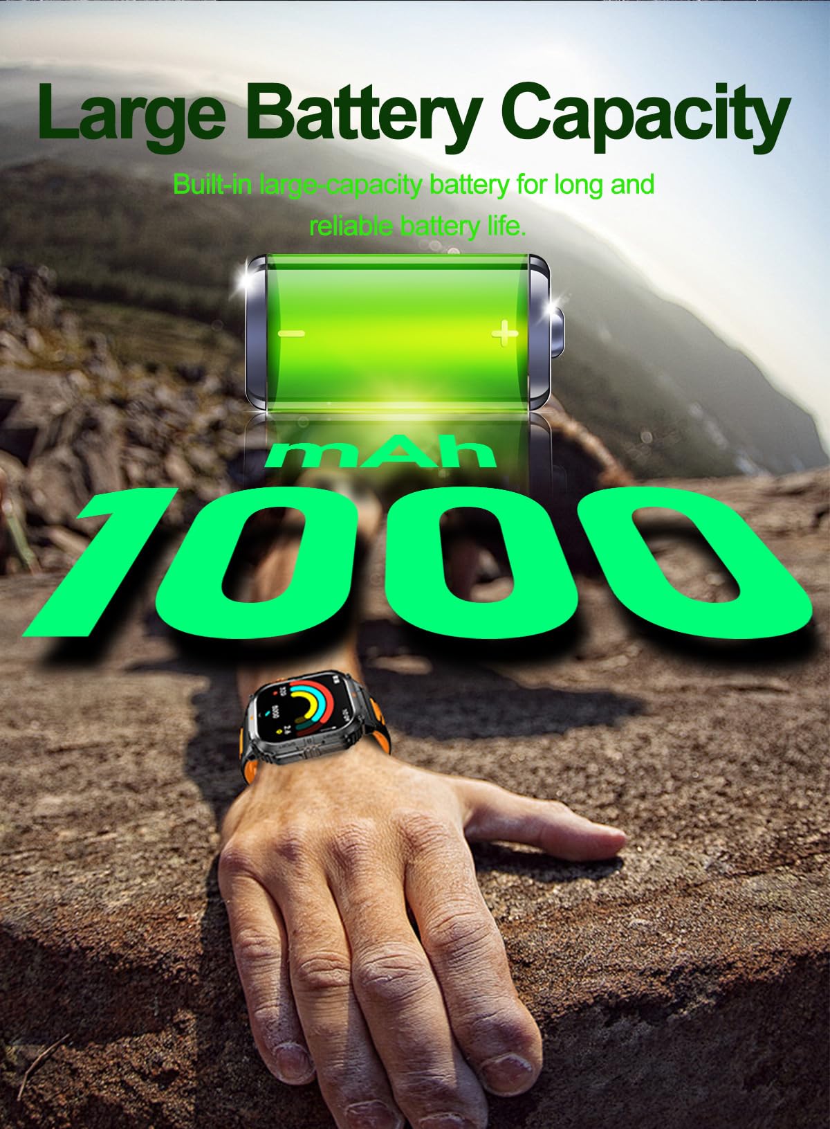 Military Smart Watch with Bluetooth Calling, Heart Rate Monitor, Sleep Tracking, Camouflage Green Q78350