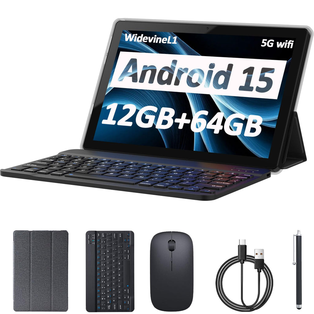 Android 15 Tablet 10 Inch 12GB RAM 64GB ROM 2 in 1 with Keyboard Case Mouse Stylus W141295