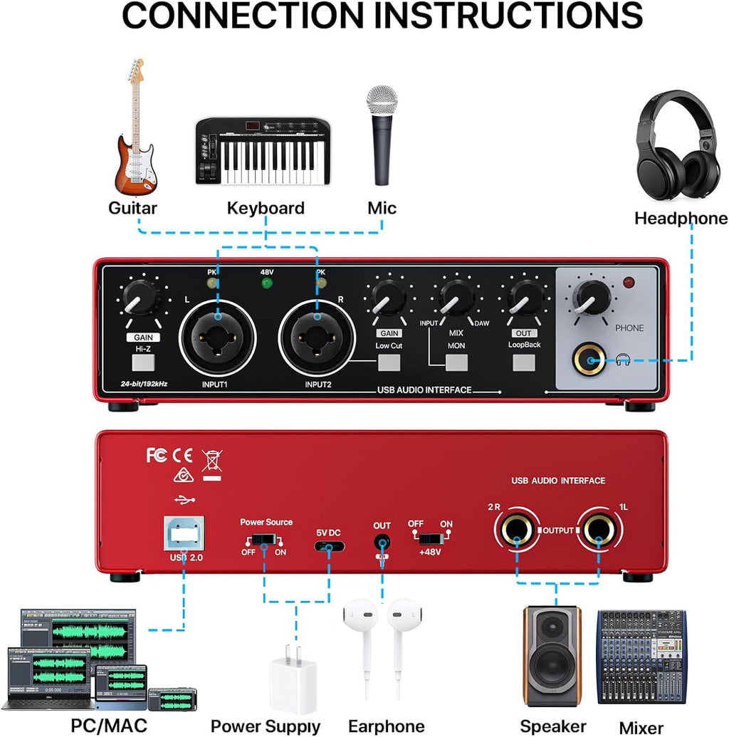 Red USB Audio Interface with 48V Phantom Power V83735
