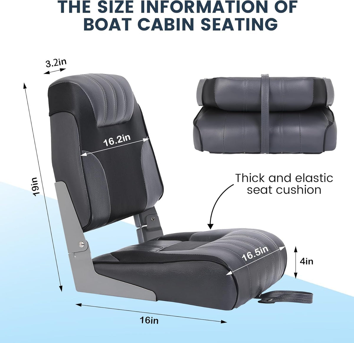 2 Pack Low Back Folding Boat Seats Black Gray C1124