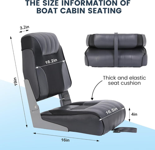 2 Pack Low Back Folding Boat Seats Black Gray C1124