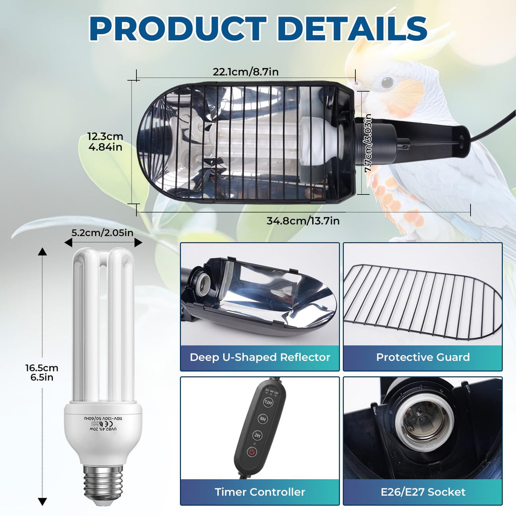 2.4% UVB Bird Cage Light Fixture Combo Kit with Adjustable Timer H97456