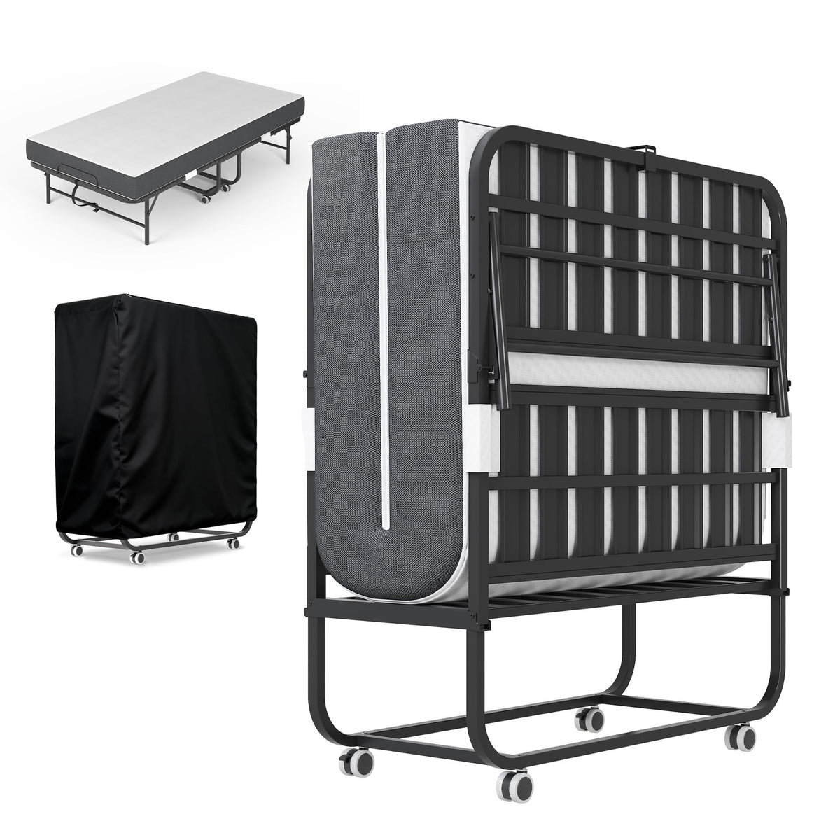Folding Bed with Mattress, 5-Inch Memory Foam, 500lbs Capacity, Metal Frame T7881