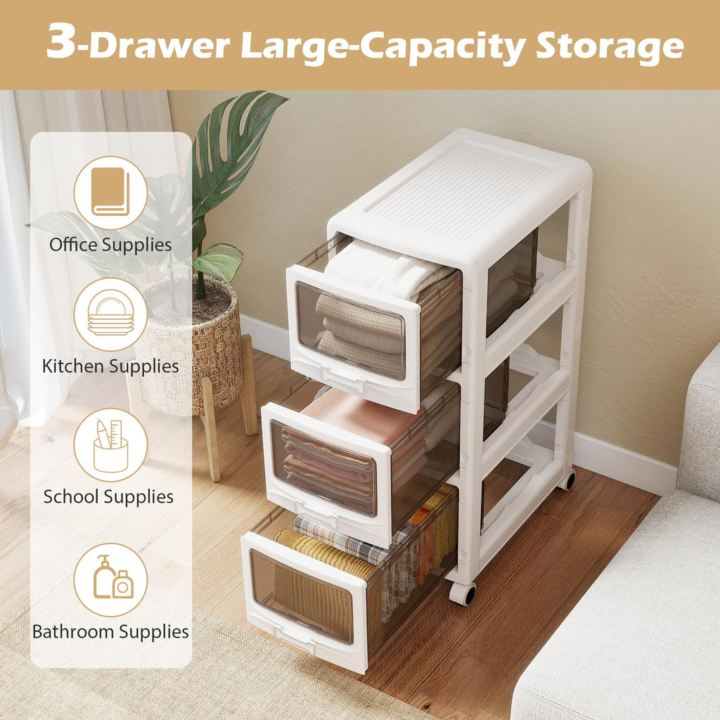 3 Tier Rolling Storage Cart with Drawers D412
