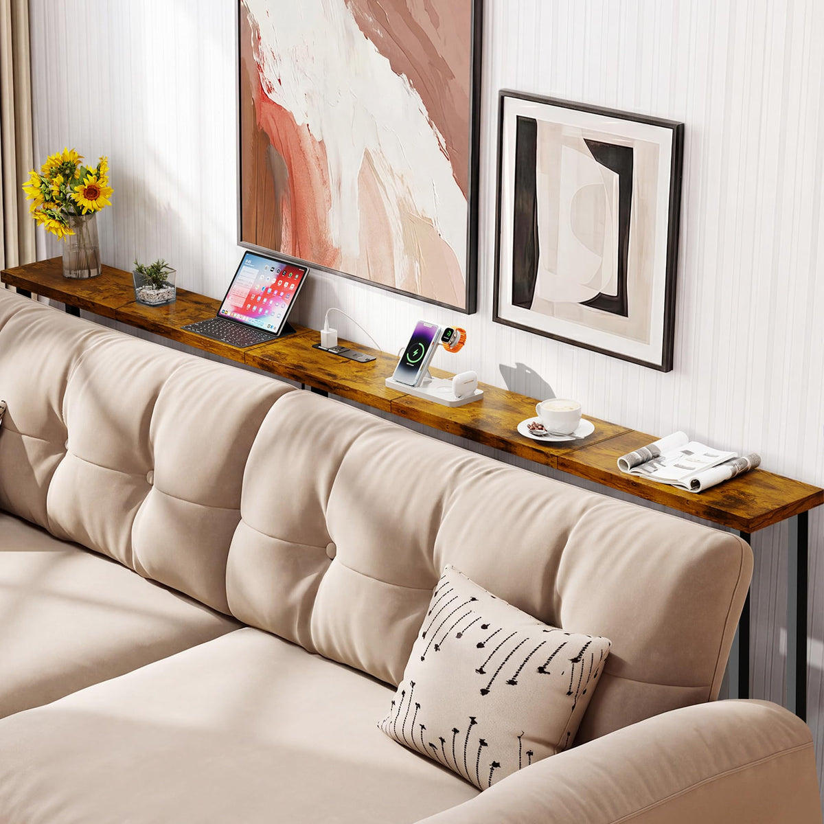 78" Sofa Table with Built-in Power Strip Metal Frame N272128