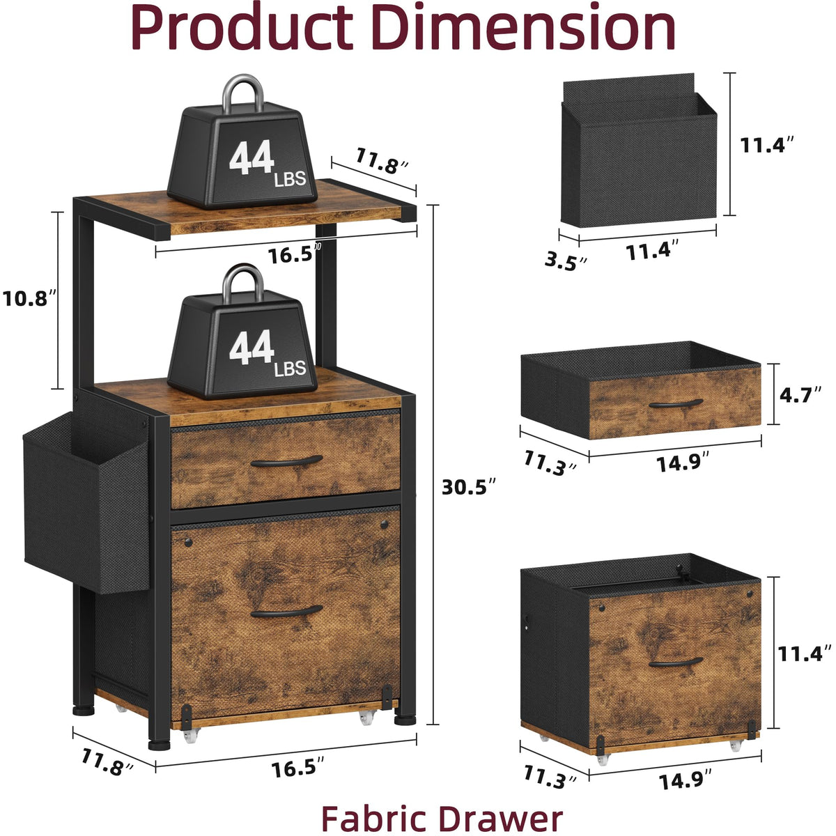 File Cabinet with 2 Fabric Drawers and Printer Stand I288