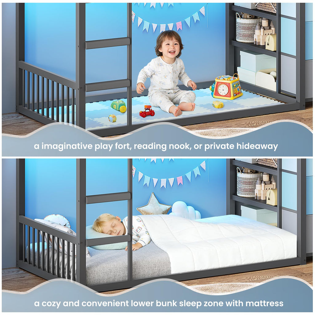 Twin Over Twin Bunk Bed with 3 Storage Drawers and Stairs E541