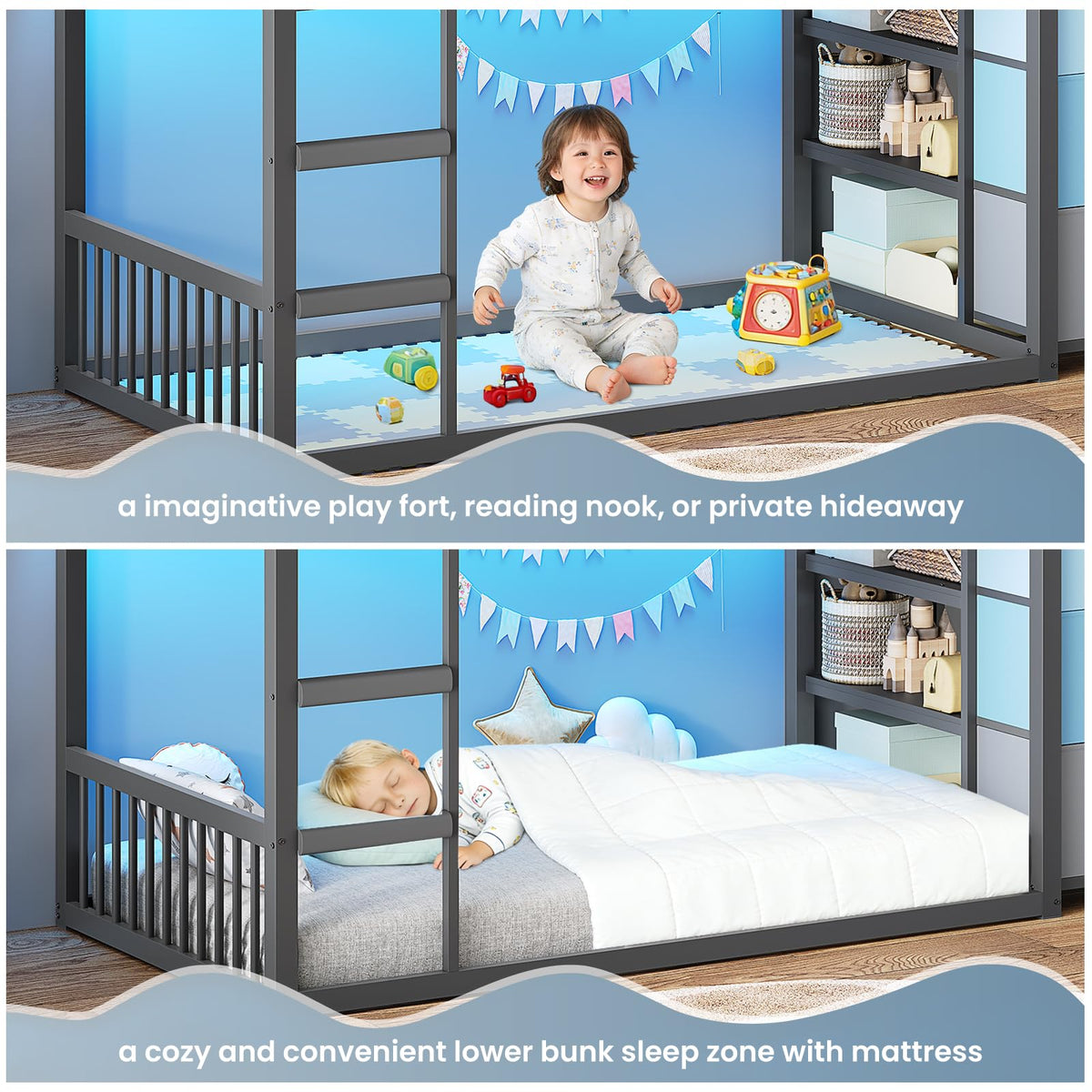 Twin Over Twin Bunk Bed with 3 Storage Drawers and Stairs E541
