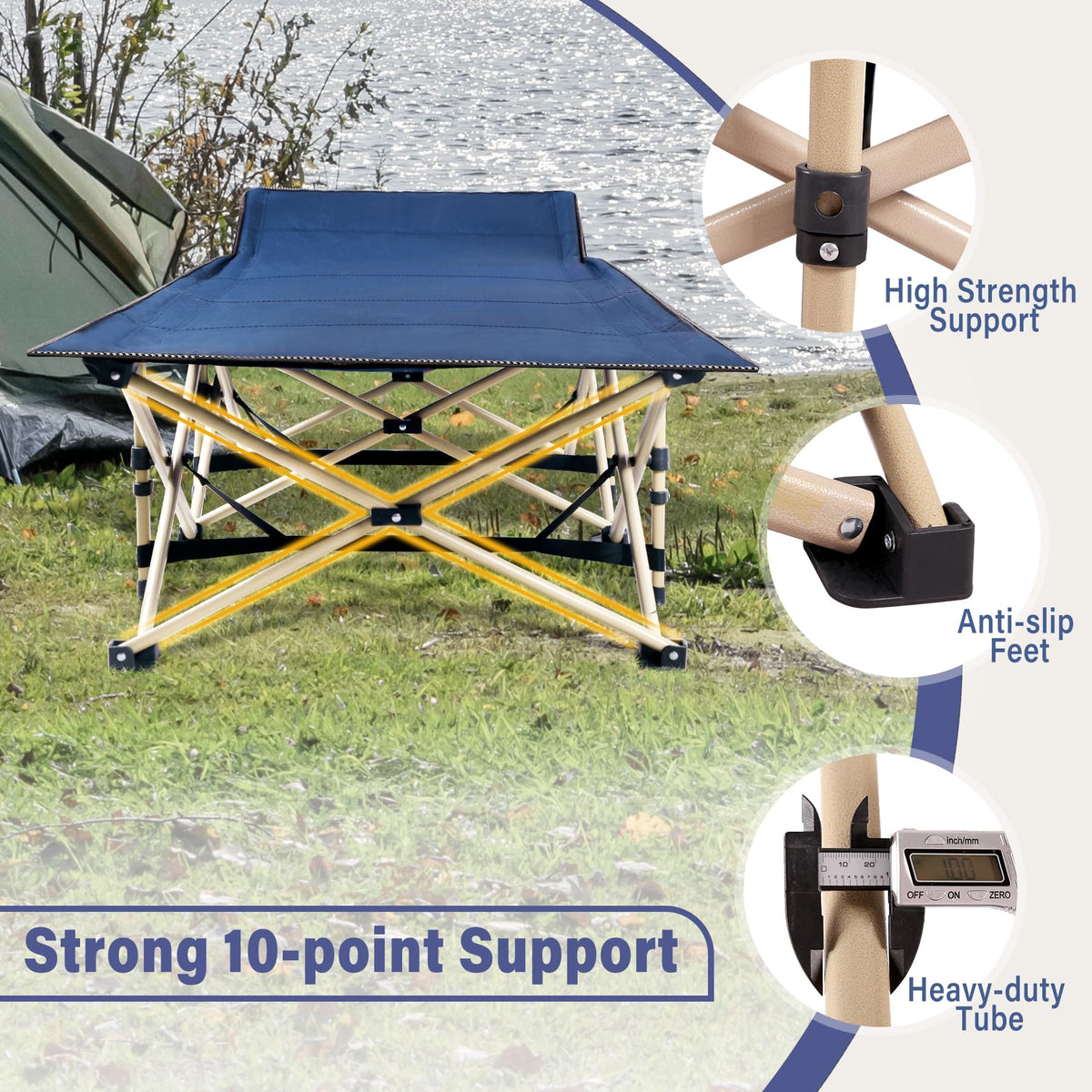 2-Pack Extra Wide Heavy Duty Folding Camping Cots Blue A3949