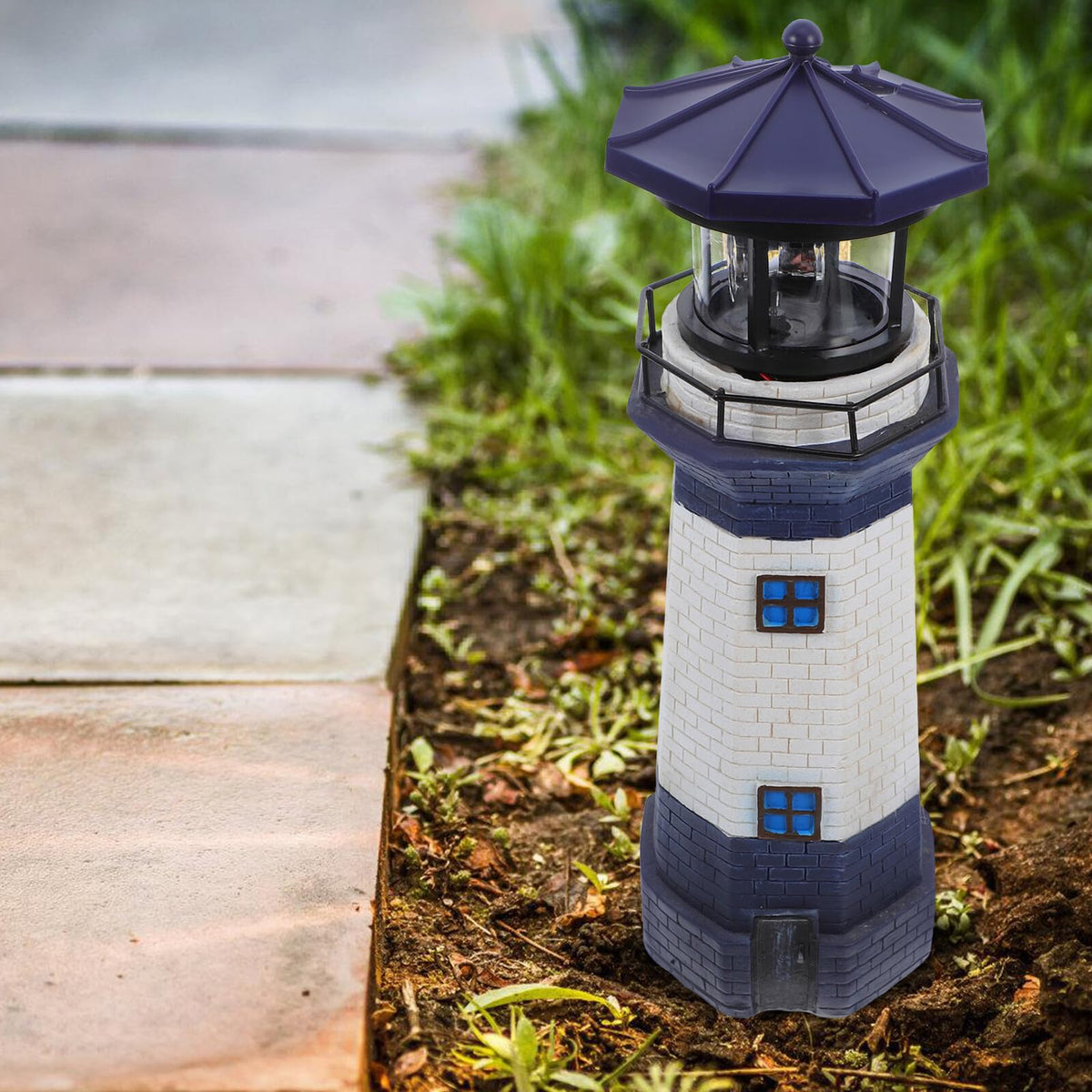 Solar Rotating Lighthouse Light Outdoor Waterproof Garden Decor Z174565