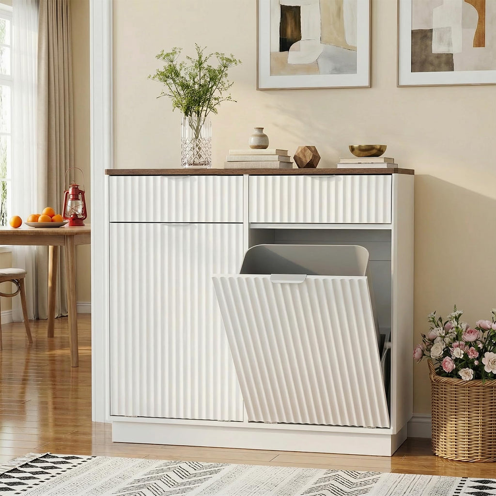 White Double Tilt Out Trash Can Cabinet C64819