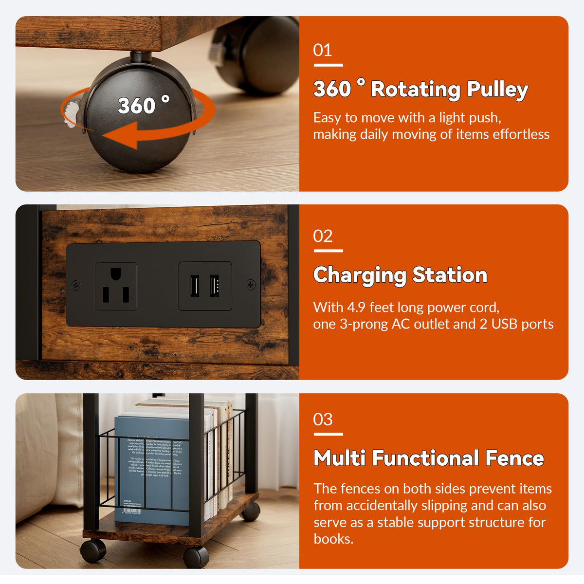 Rolling Side Table with Wheels C2557