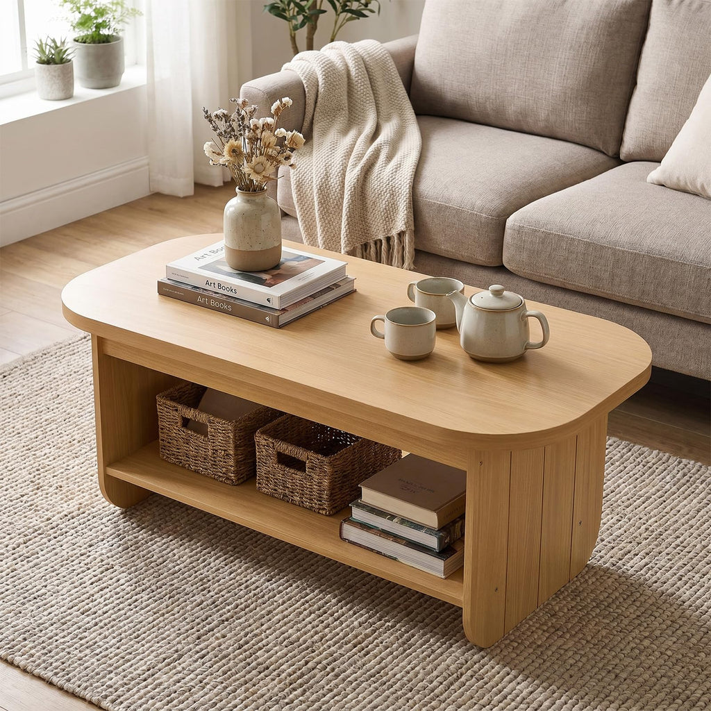 2-Tier Oval Coffee Table with Storage Shelf F89792