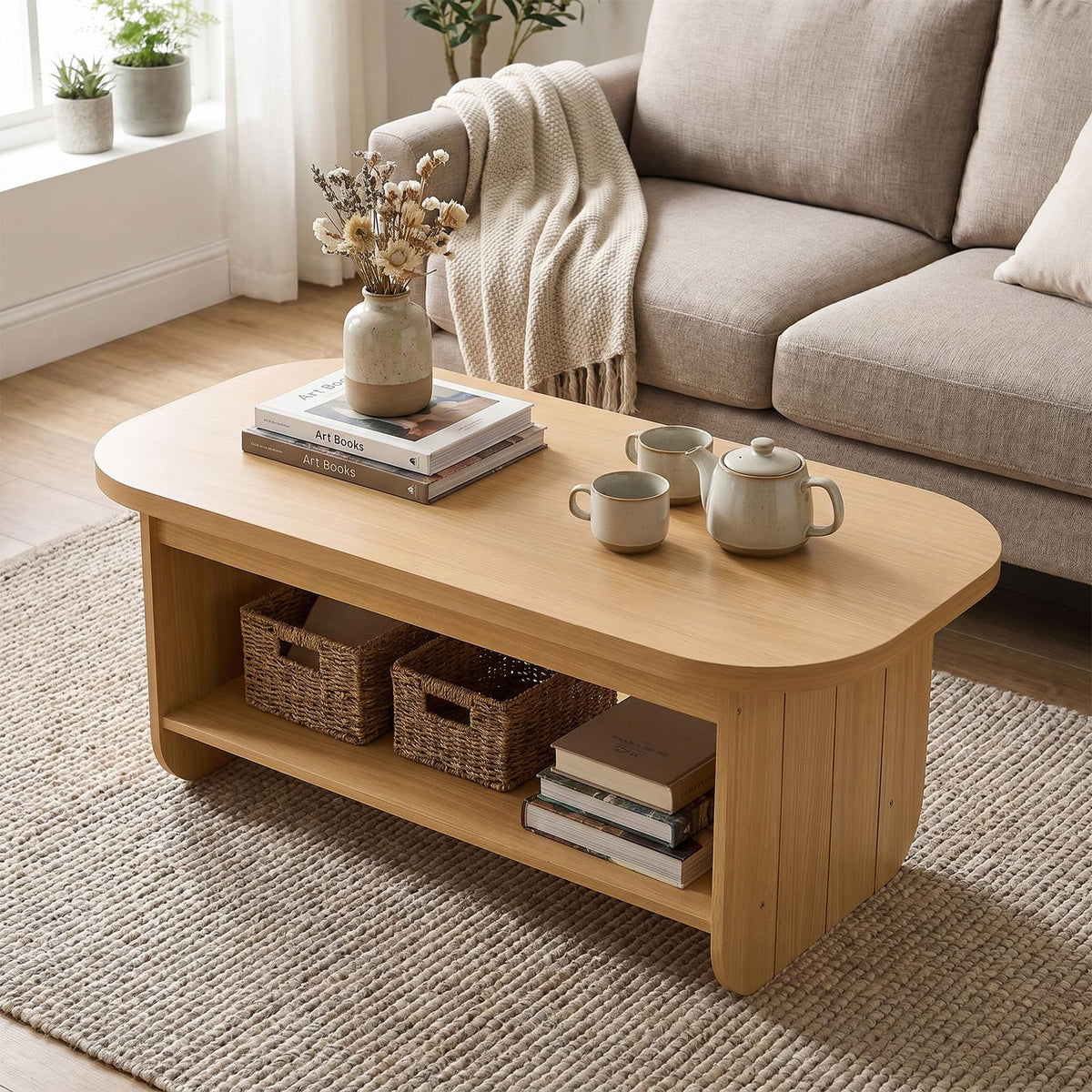 2-Tier Oval Coffee Table with Storage Shelf F89792