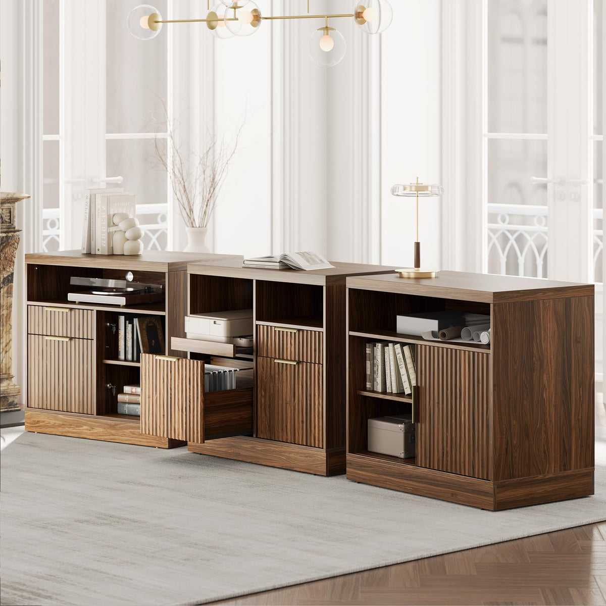 Black 3 Drawer Wood File Cabinet with Charging Station H220