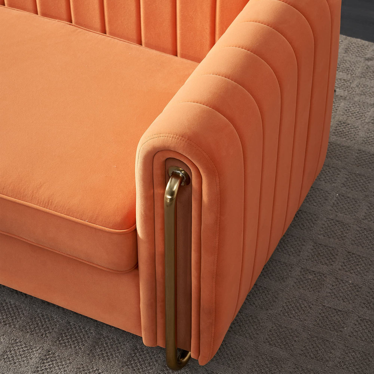 Orange Velvet 84 Inch 3-Seater Sofa Q7701