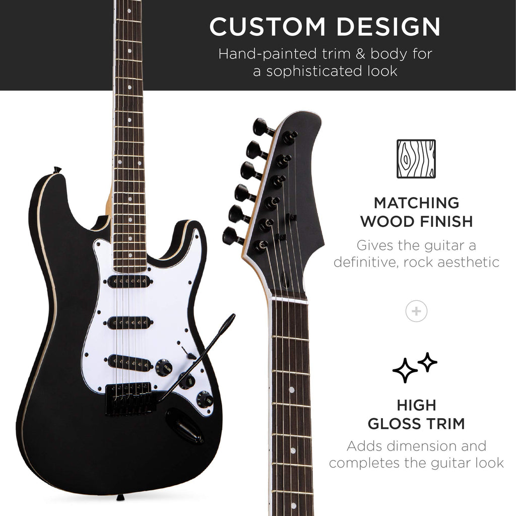 39in Full Size Beginner Electric Guitar Starter Kit with Case, Amp, Strings, Pick - Jet Black J84457