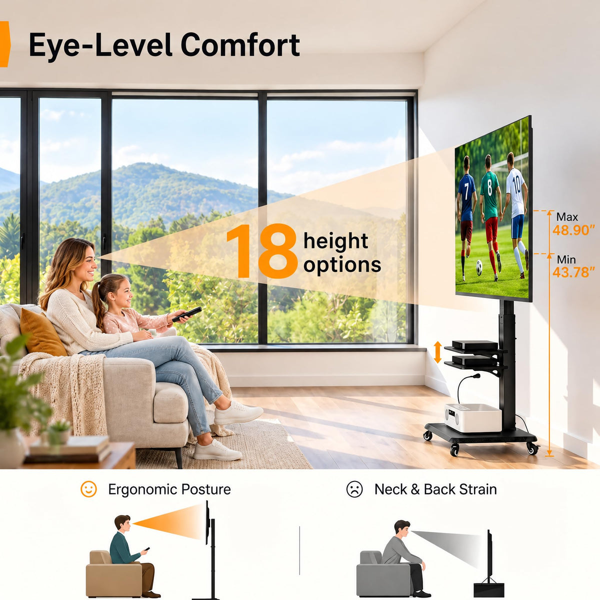 Tilt & Swivel Rolling TV Stand with Power Outlet Z108