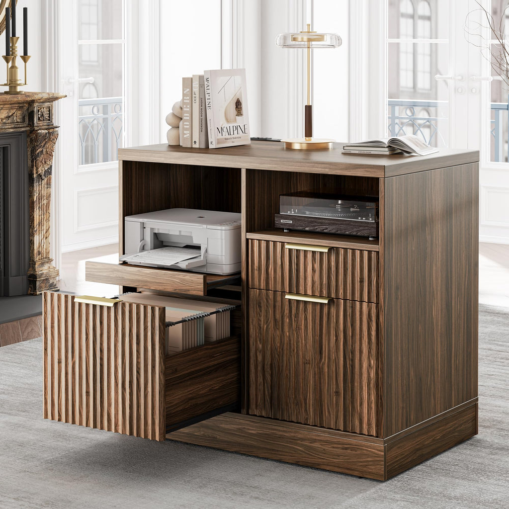 Black 3 Drawer Wood File Cabinet with Charging Station H220