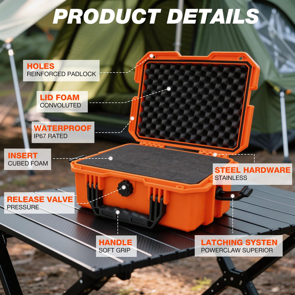 IP67 Waterproof Protective Camera Case with Customizable Foam, Orange I92044
