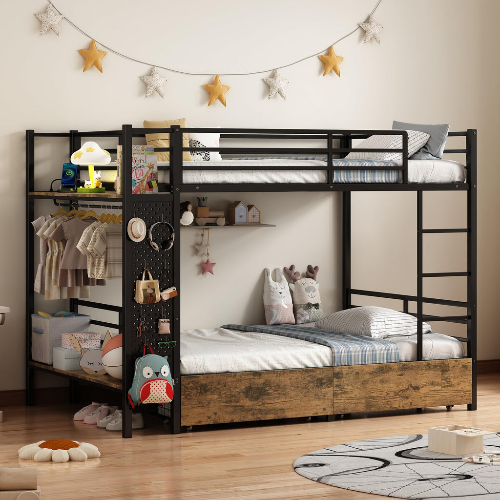 Twin Over Twin Metal Bunk Bed with Storage B732986