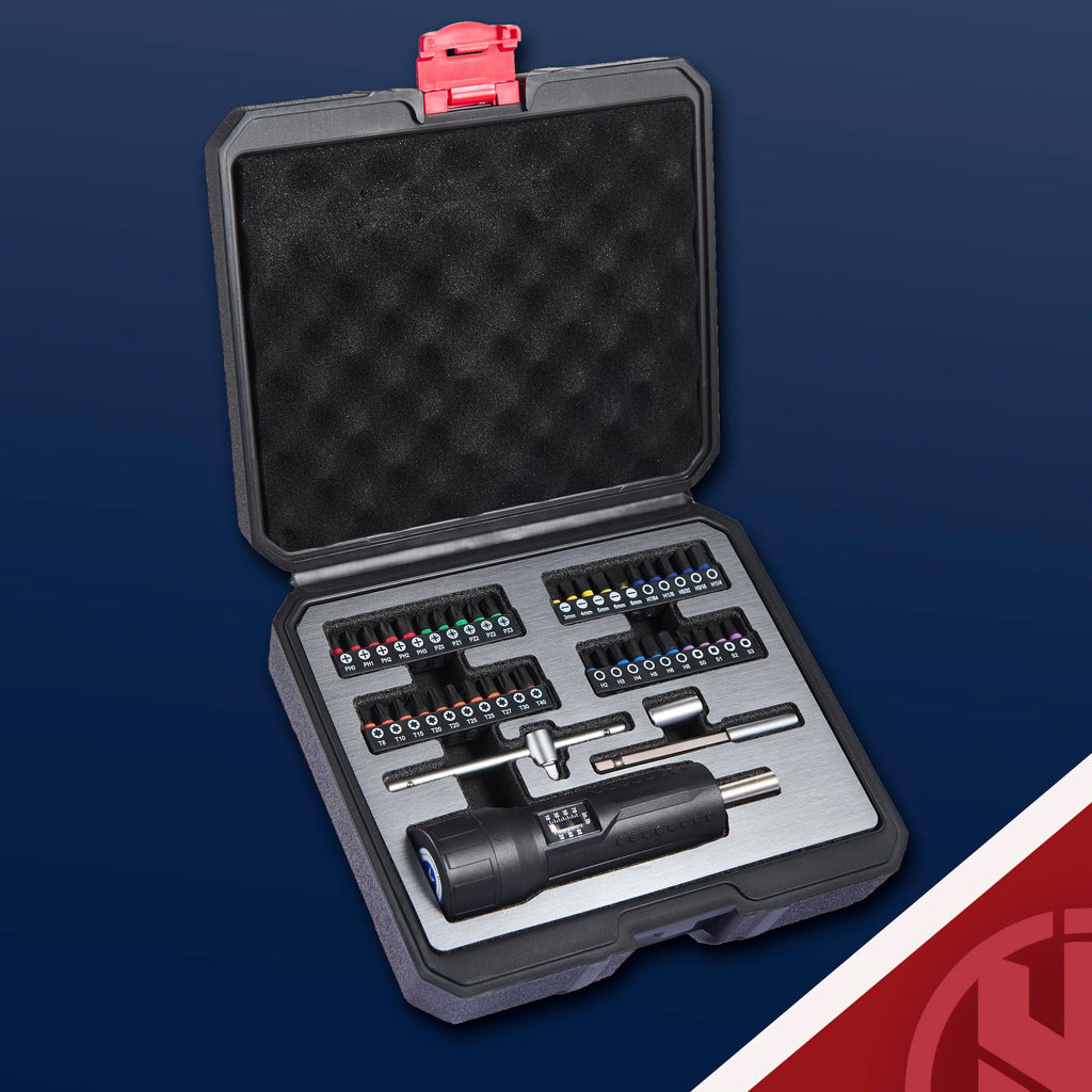 Torque Screwdriver Wrench Set 10-70 Inch Pounds with T-bar Handle, 40 Hex Bits, 1/4" Socket, Black E265