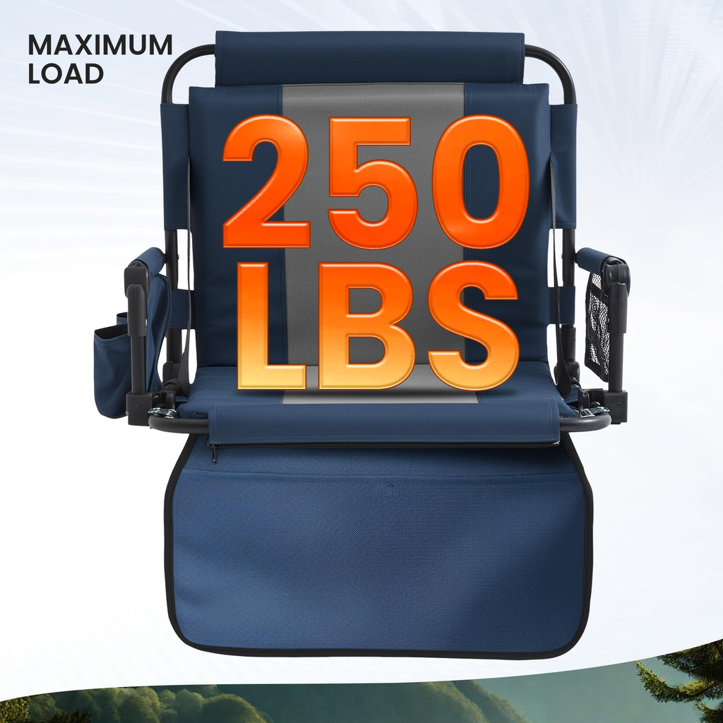 Portable Stadium Seat with Cup Holders & Armrests, Blue & Gray L428500