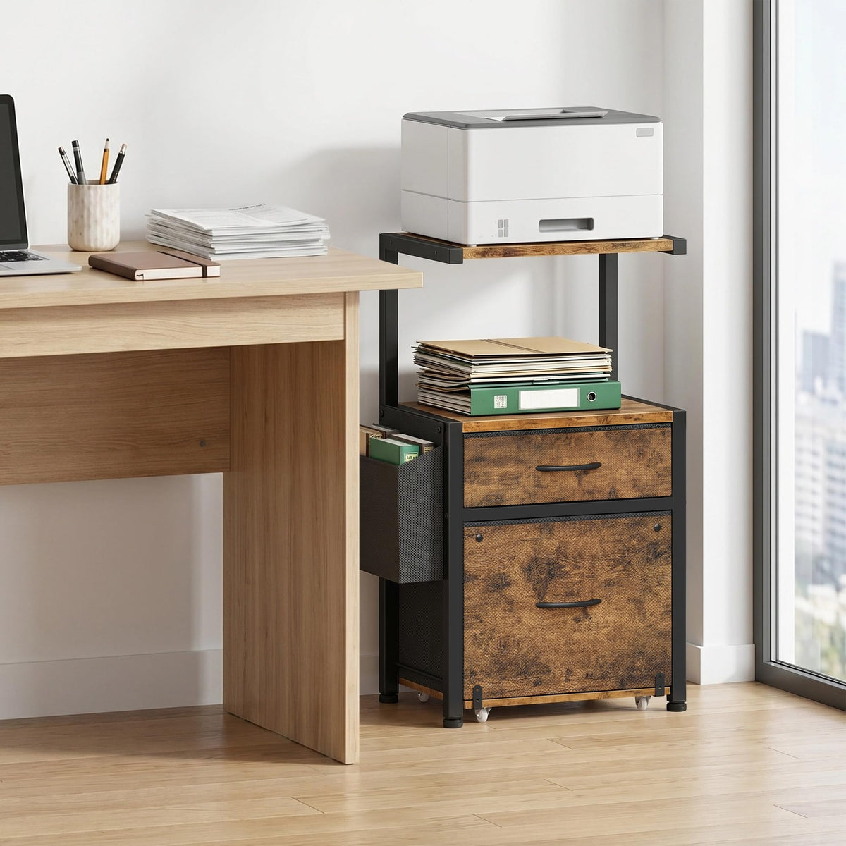 File Cabinet with 2 Fabric Drawers and Printer Stand I288