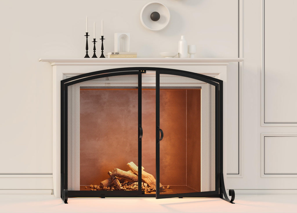 Black Steel Fireplace Screen with Doors W239