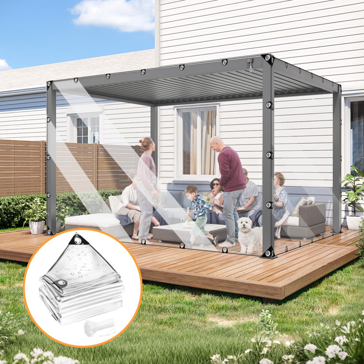 10’ x 13’ Clear Heavy Duty Waterproof Vinyl Tarp with Grommets A2994