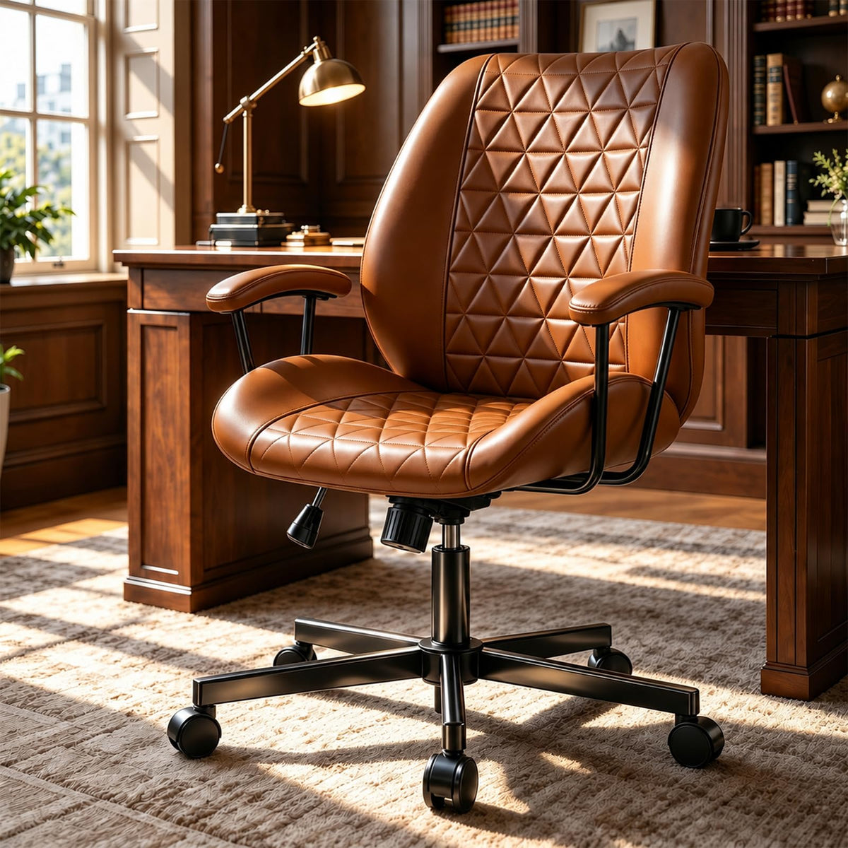Brown PU Leather Office Chair with Lumbar Support G366