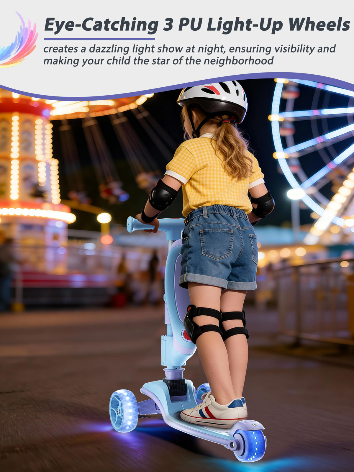 2-in-1 Folding Kick Scooter with Removable Seat and 3 PU Light-Up Wheels T1174