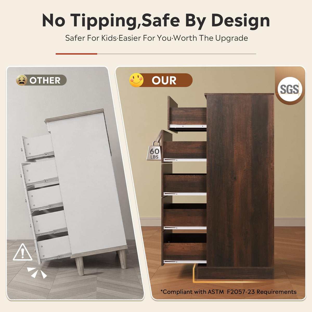 Brown 5 Drawer Dresser T6362