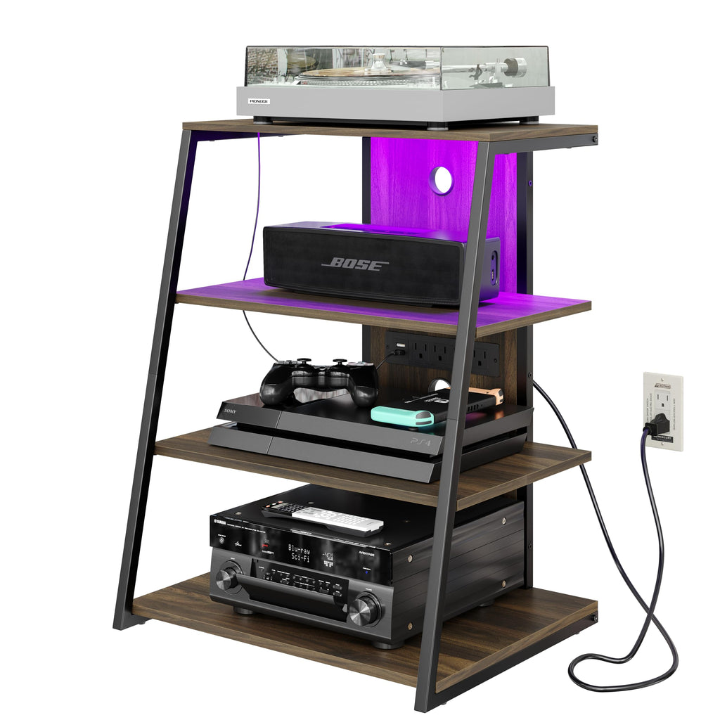 4-Tier Corner AV Media Stand with Charge Station H920280