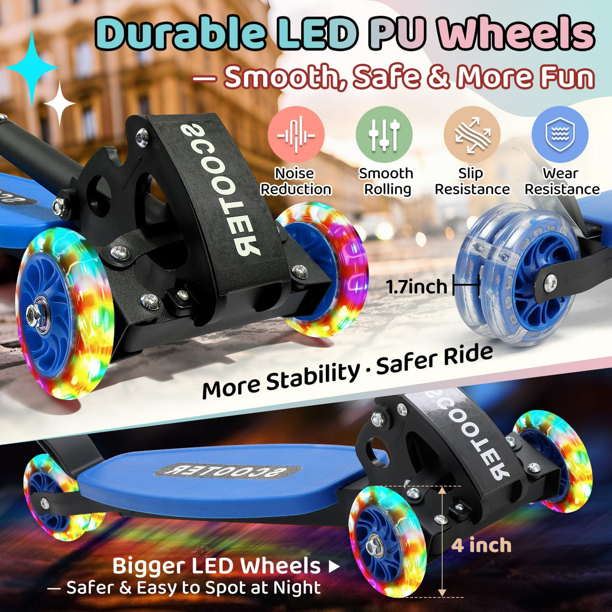 Three Wheeled Light Up Foldable Kick Scooter H53416