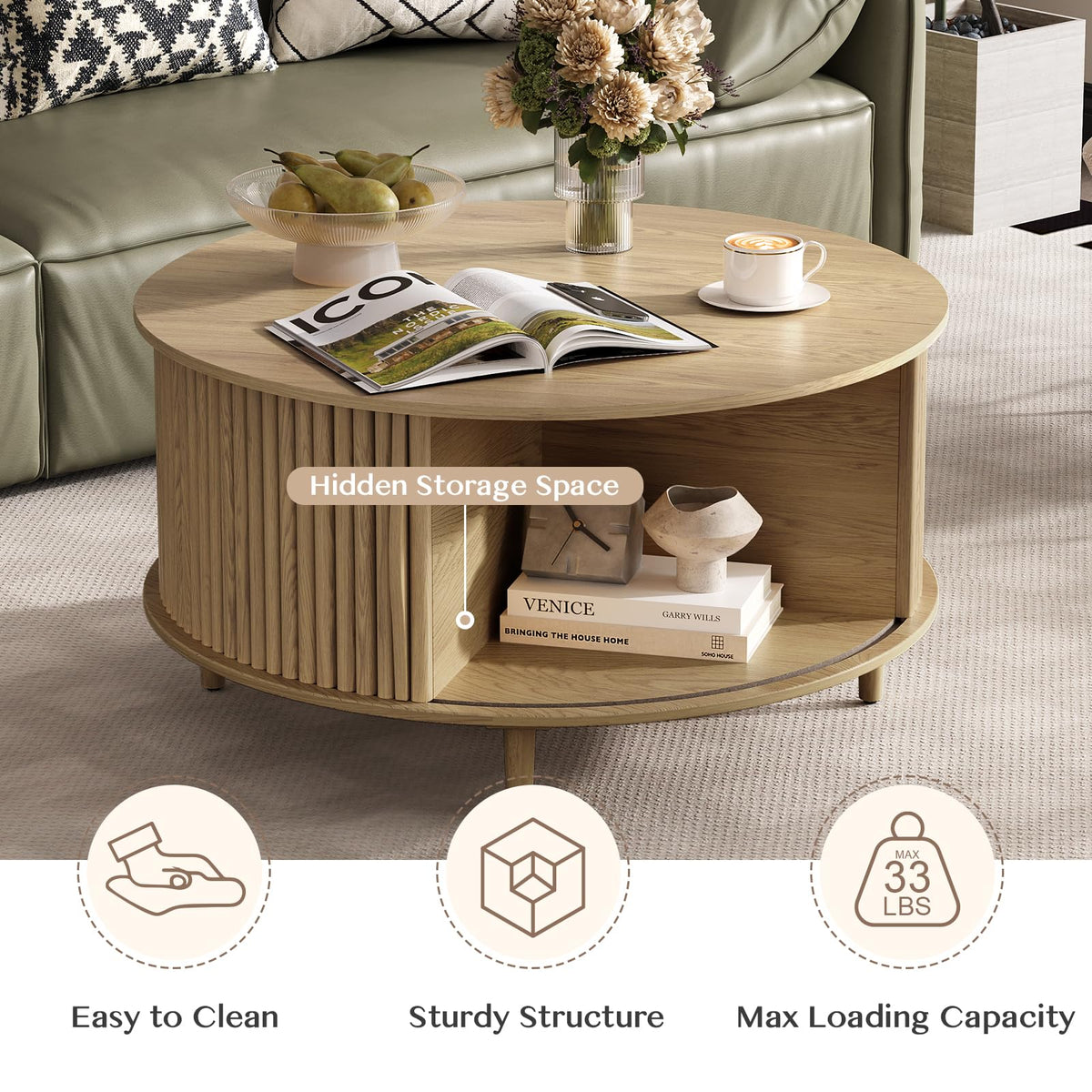31.5" Round Coffee Table with Storage D244546