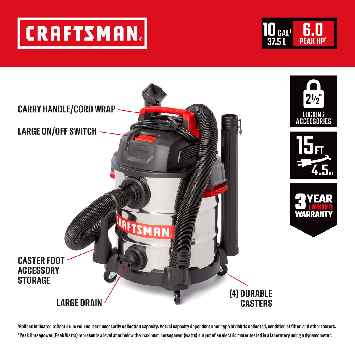10 Gallon Stainless Steel Wet Dry Vac W868
