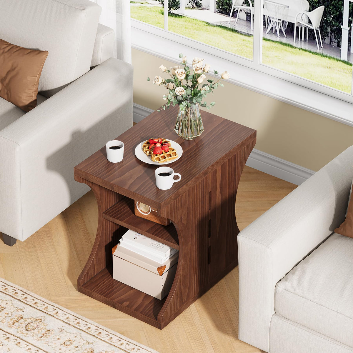Brown Solid Wood Side End Table Y179358