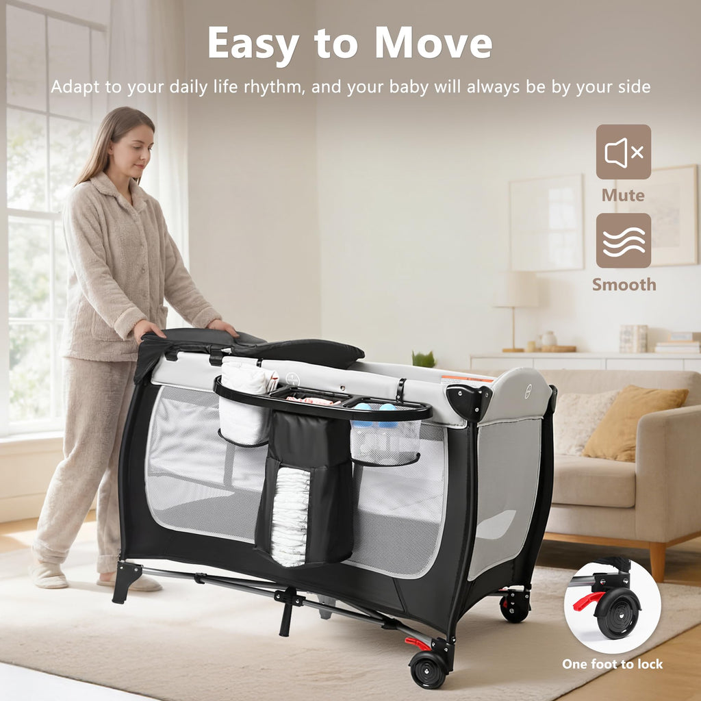 4 in 1 Portable Pack and Play Bassinet, Black X4608