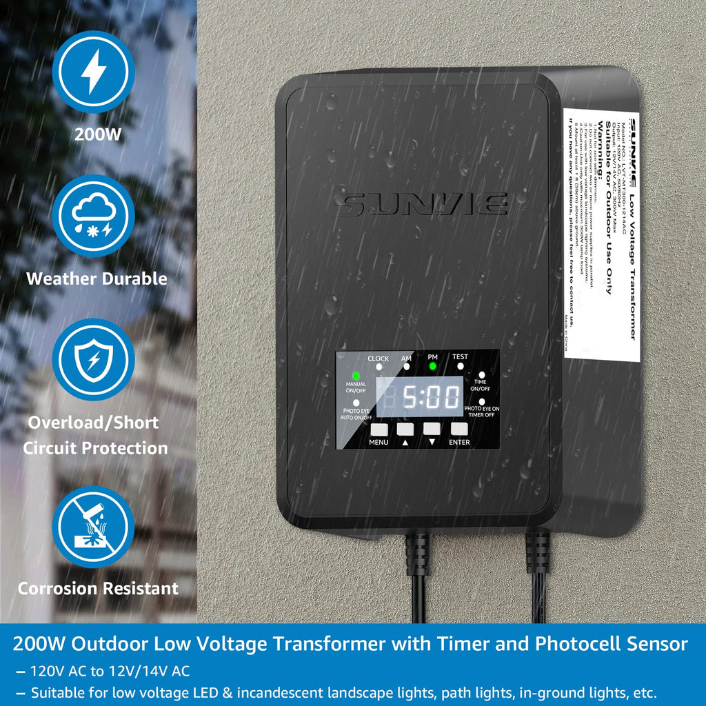 200W Low Voltage Landscape Transformer with Timer & Photocell Sensor P651814