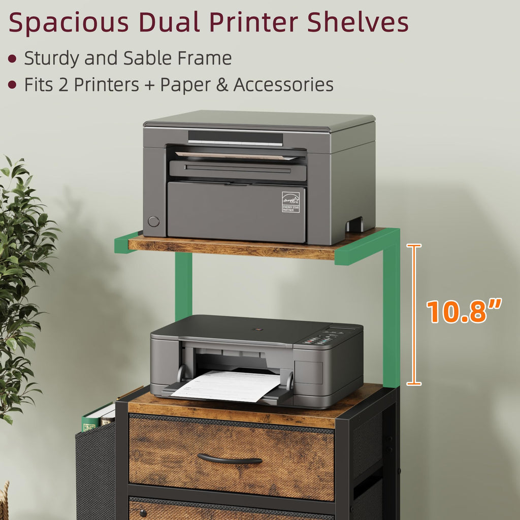 File Cabinet with 2 Fabric Drawers and Printer Stand I288