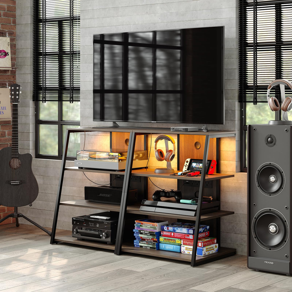 4-Tier Corner AV Media Stand with Charge Station H920280
